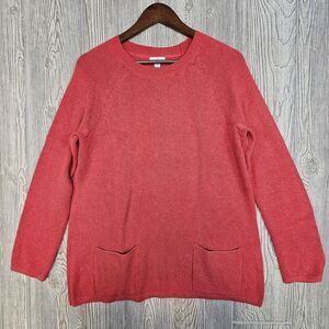J. Jill Knit Tunic Sweater Womens Medium Red Speckled Knit Pockets Cozy Pullover
